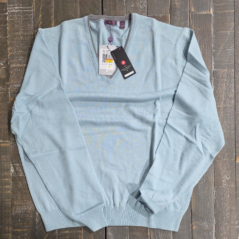 Elegant V-Neck Light Blue Men's Sweater